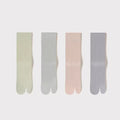 Women's Crew Socks Long Staple Cotton Split Toe Tabi 4 Pairs Solid Color