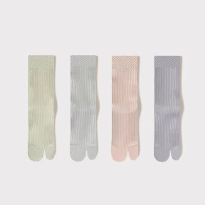 Women's Crew Socks Long Staple Cotton Split Toe Tabi 4 Pairs Solid Color