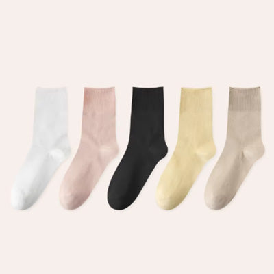 Women's Crew Socks Long Staple Cotton 5 Pairs Solid Color