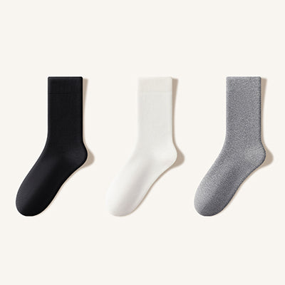Men's Crew Socks Long Staple Cotton Winter Extra Thick Terry Lined 3 Pairs Thermal Solid Color