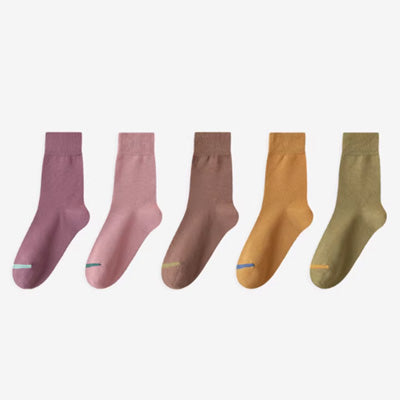 Women's Crew Socks Long Staple Cotton 5 Pairs Color Blocking