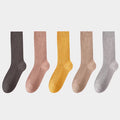 Women's Crew Socks Long Staple Cotton 5 Pairs Solid Color