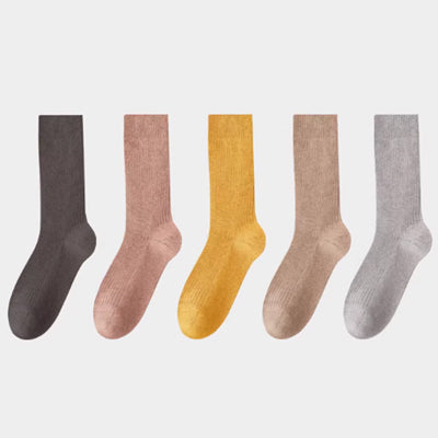 Women's Crew Socks Long Staple Cotton 5 Pairs Solid Color