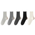Women's Crew Socks Long Staple Cotton 5 Pairs Ruffled Solid Color