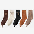 Women's Crew Socks Long Staple Cotton 5 Pairs Embroidered