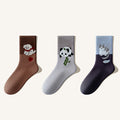 Women's Crew Socks Long Staple Cotton Thick Terry Lined 3 Pairs Cartoon Patterned Knit