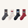 Women's Striped Cotton Crew Socks with Wallet Detail - 4 Pack