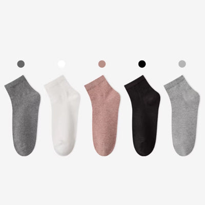 Women's Ankle Socks Long Staple Cotton 5 Pairs Solid Color