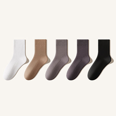 Men's Crew Socks - Premium Long Staple Cotton 5 Pairs Pack | Solid Color