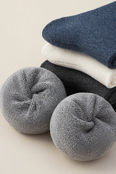 Men's Crew Socks Long Staple Cotton Winter Extra Thick Terry Lined 3 Pairs Thermal Solid Color