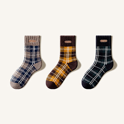 wen's Extra Thick Wool Crew Socks - Plaid Thermal Winter Socks 3 Pack