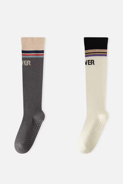 Women's Calf-Length Knee High Sports Yoga Socks Long Staple Cotton 1 Pair Silicone Gripper Sole