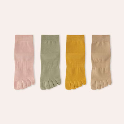 Women's Crew Socks Long Staple Cotton 4 Pairs Solid Color Five Finger Toe Socks
