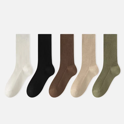 Women's Crew Socks Long Staple Cotton 5 Pairs Solid Color