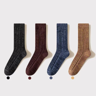 Women's Crew Socks - Premium Long Staple Cotton 4 Pairs Pack | Chunky Yarn Patterned Texture