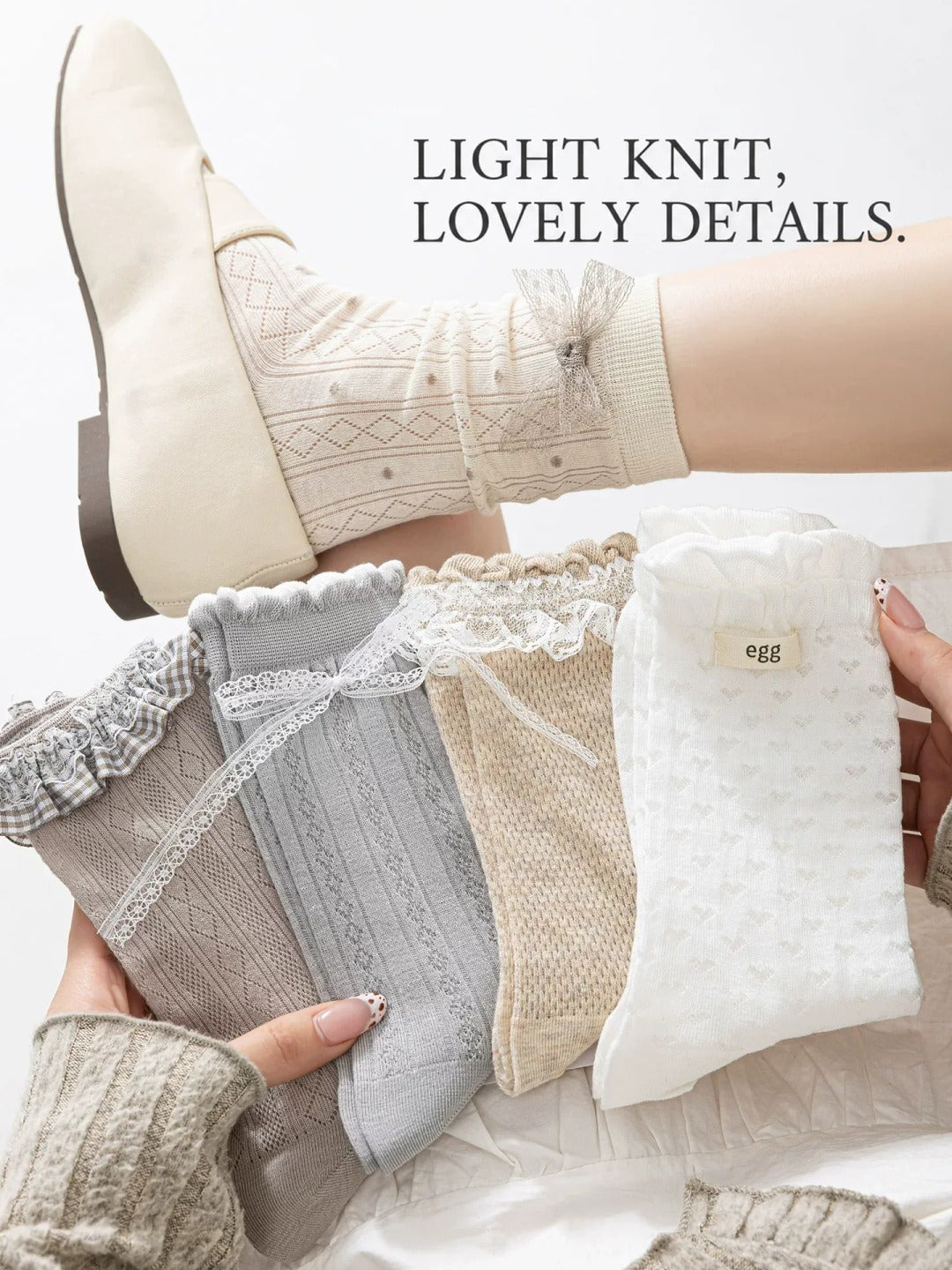 Decorative mesh socks with different cuffs and textures