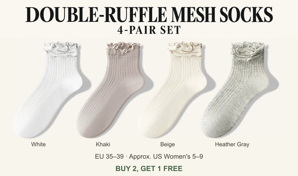 White + Khaki + Beige + Heather Gray - 4-pair set, EU 35–39, approx. US women's 5–9