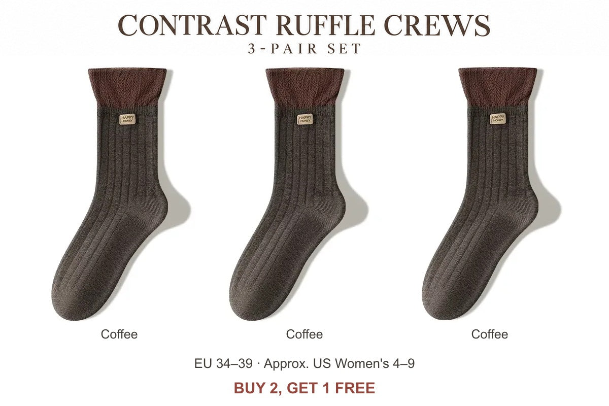 Women's contrast ruffle socks: Coffee — 3 Pairs, three-pair set