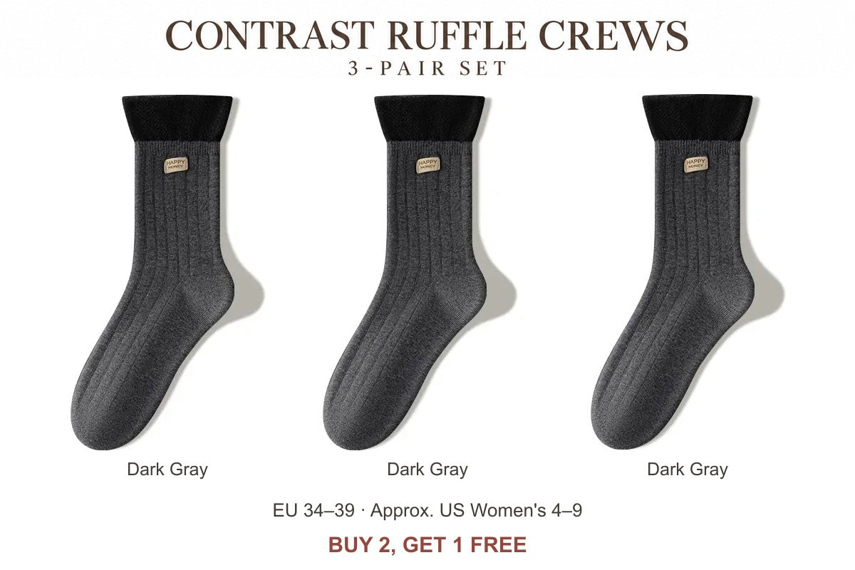 Women's contrast ruffle socks: Dark Gray — 3 Pairs, three-pair set