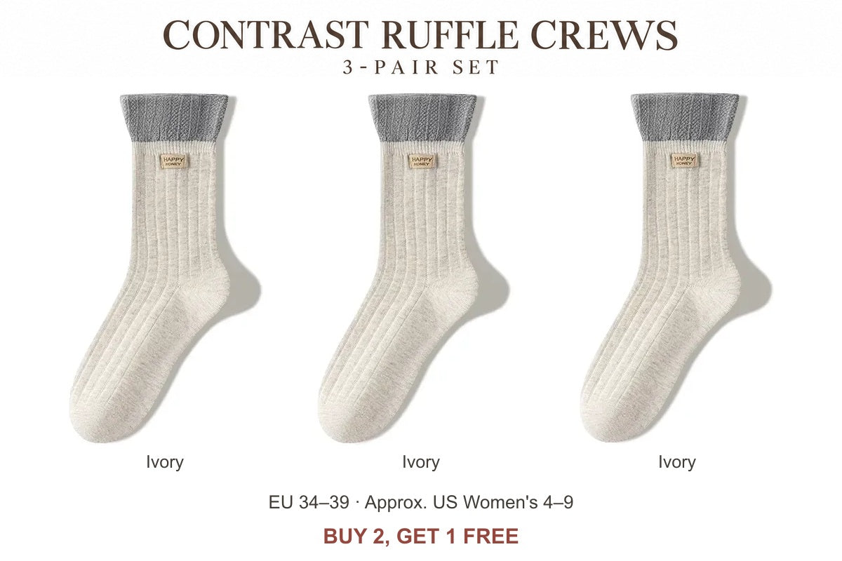 Women's contrast ruffle socks: Ivory — 3 Pairs, three-pair set