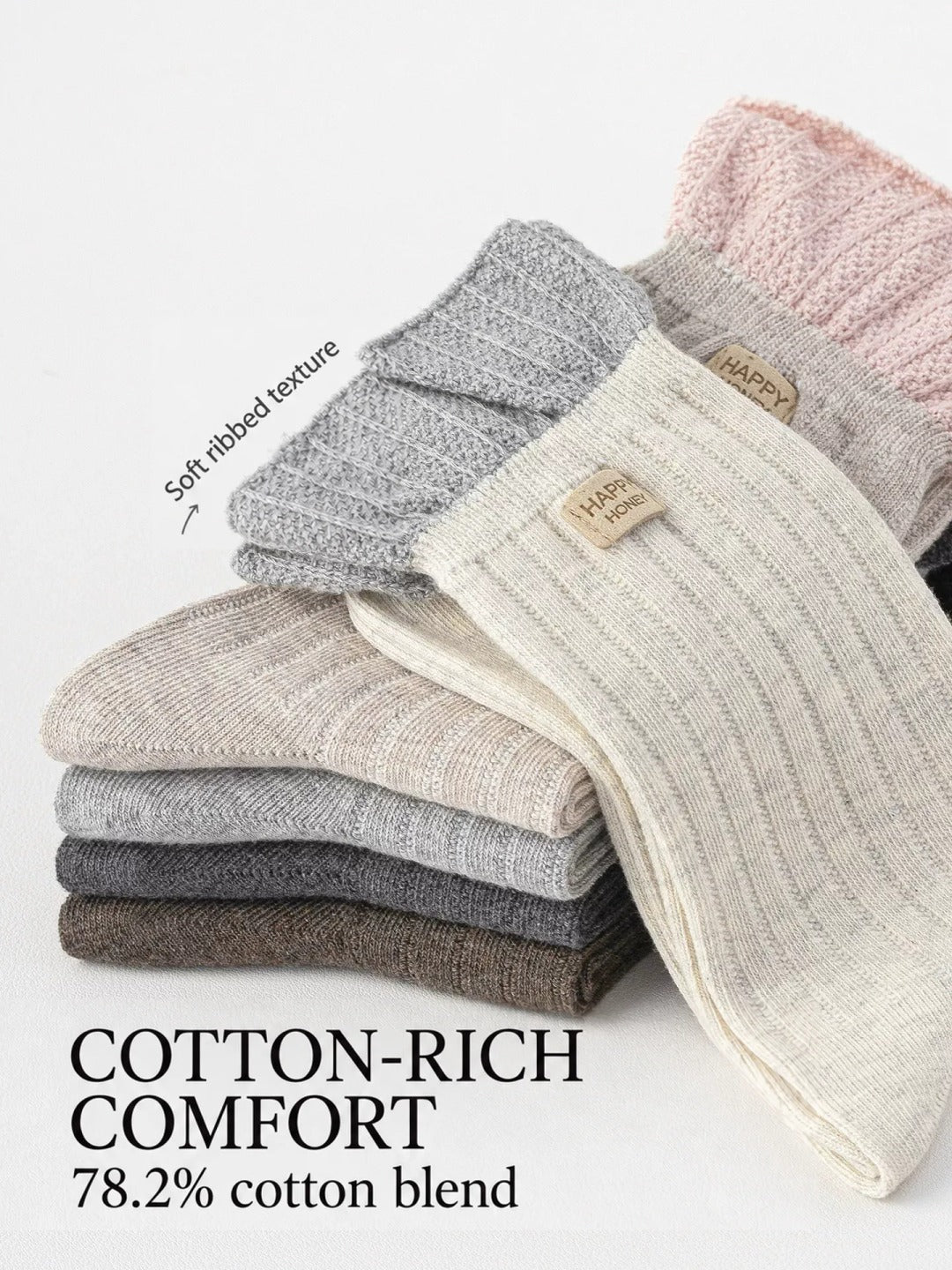 Cotton-rich ribbed knit and contrasting sock cuffs