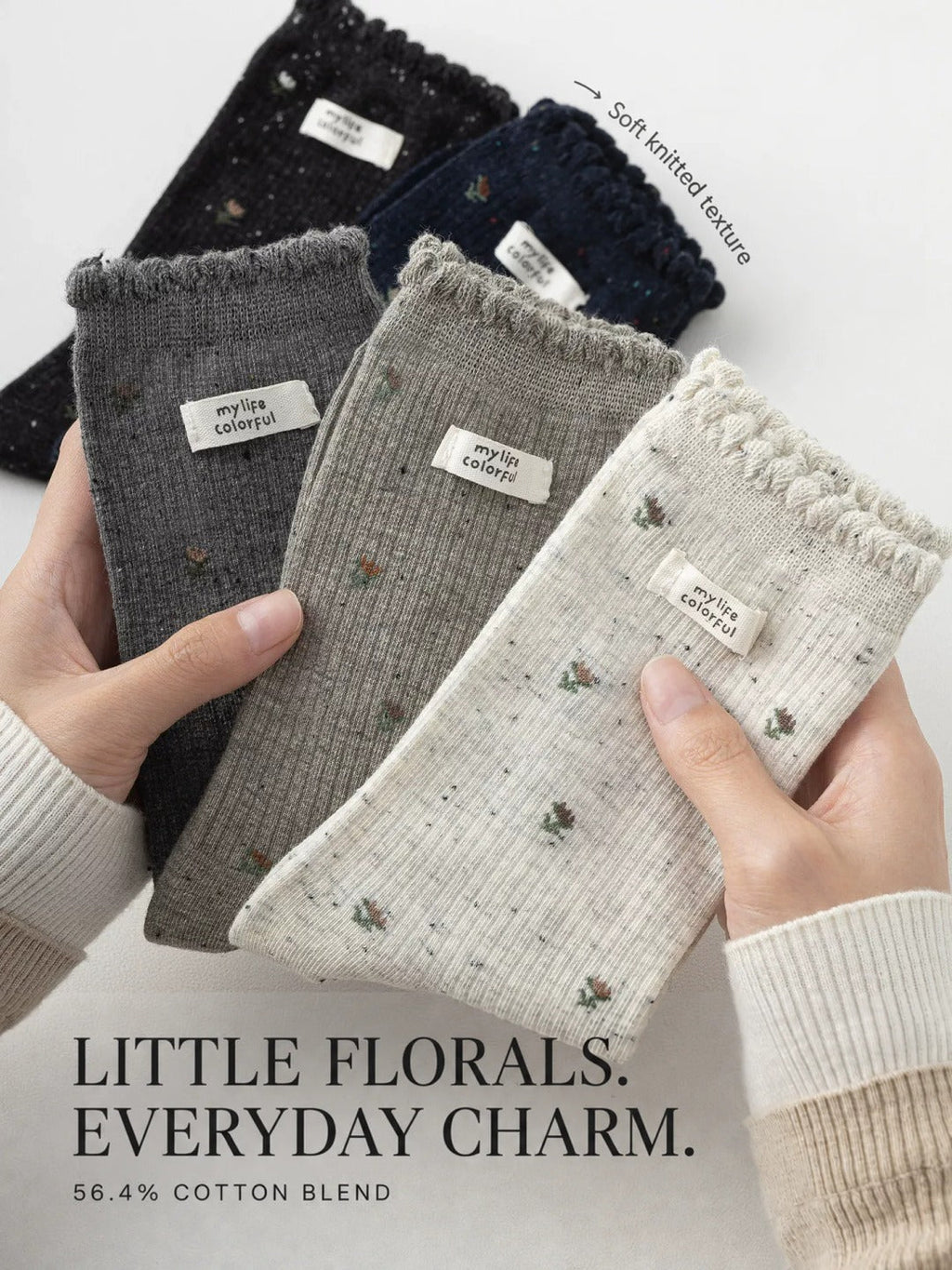 Floral scalloped crew socks — g2
