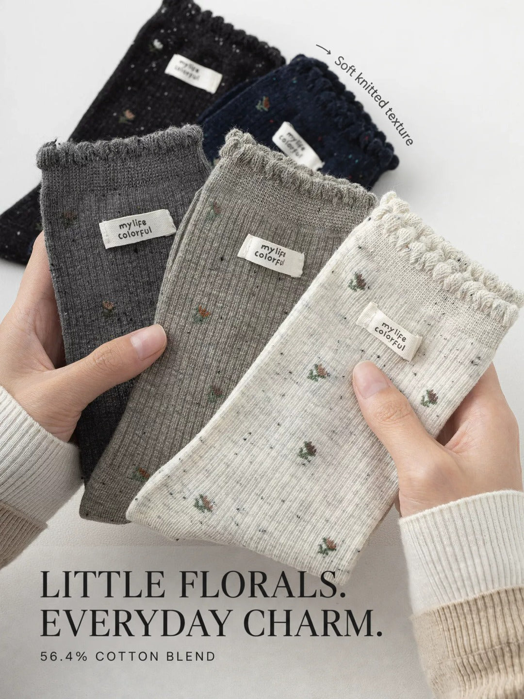 Floral scalloped crew socks — g2