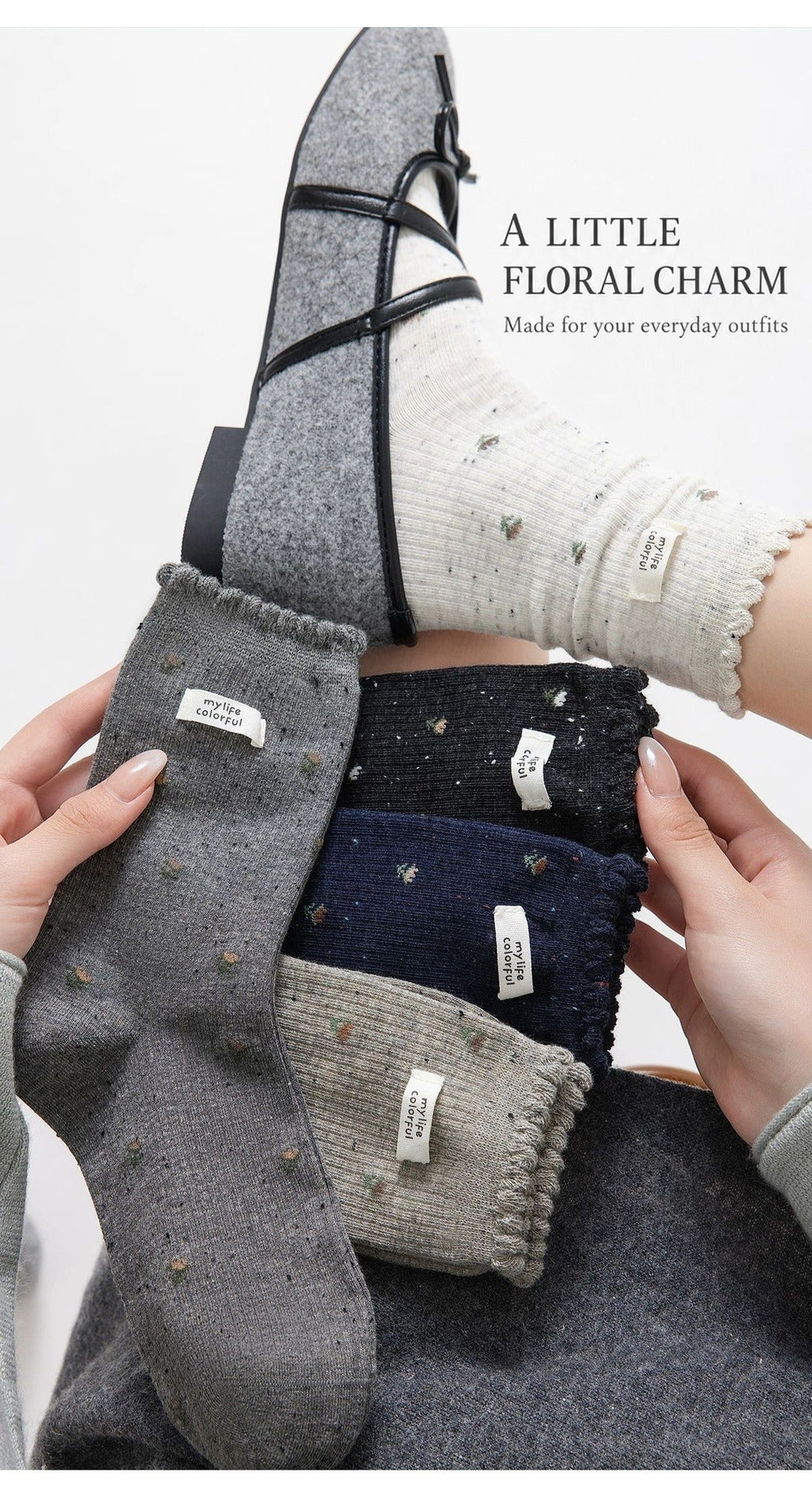 Floral scalloped crew socks — g4