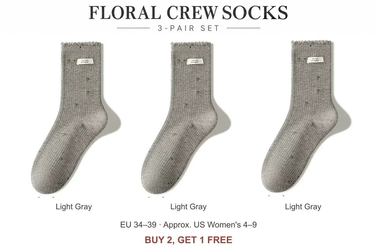 Women's floral cotton-blend scalloped crew socks — Light Gray, Light Gray, Light Gray