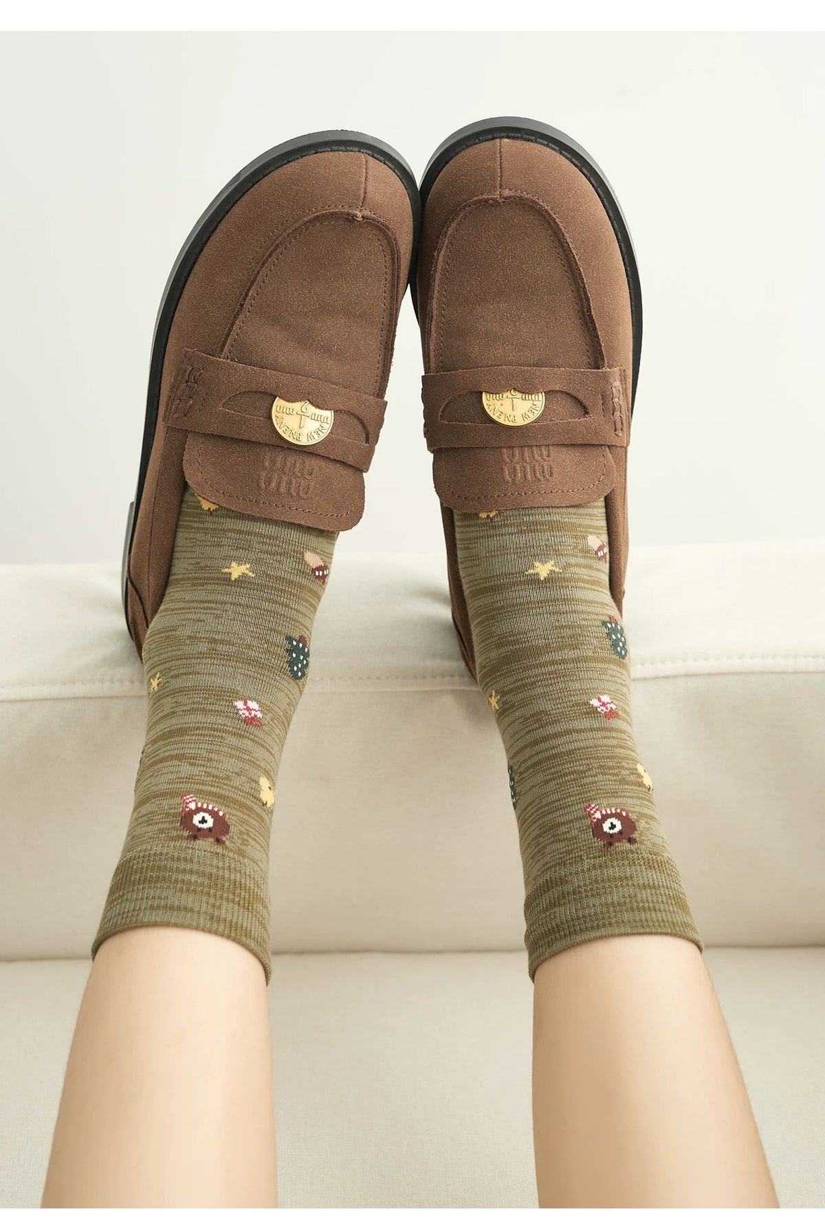 Women's illustrated cotton-blend crew socks — 22-23