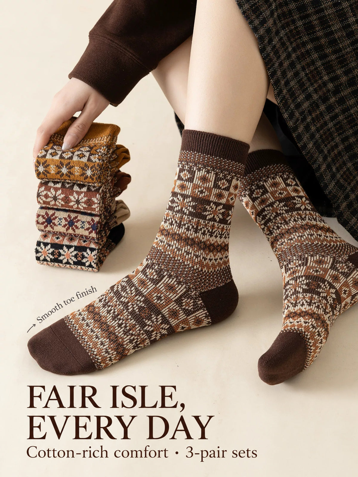 Women's cotton-rich Fair Isle crew socks — g1