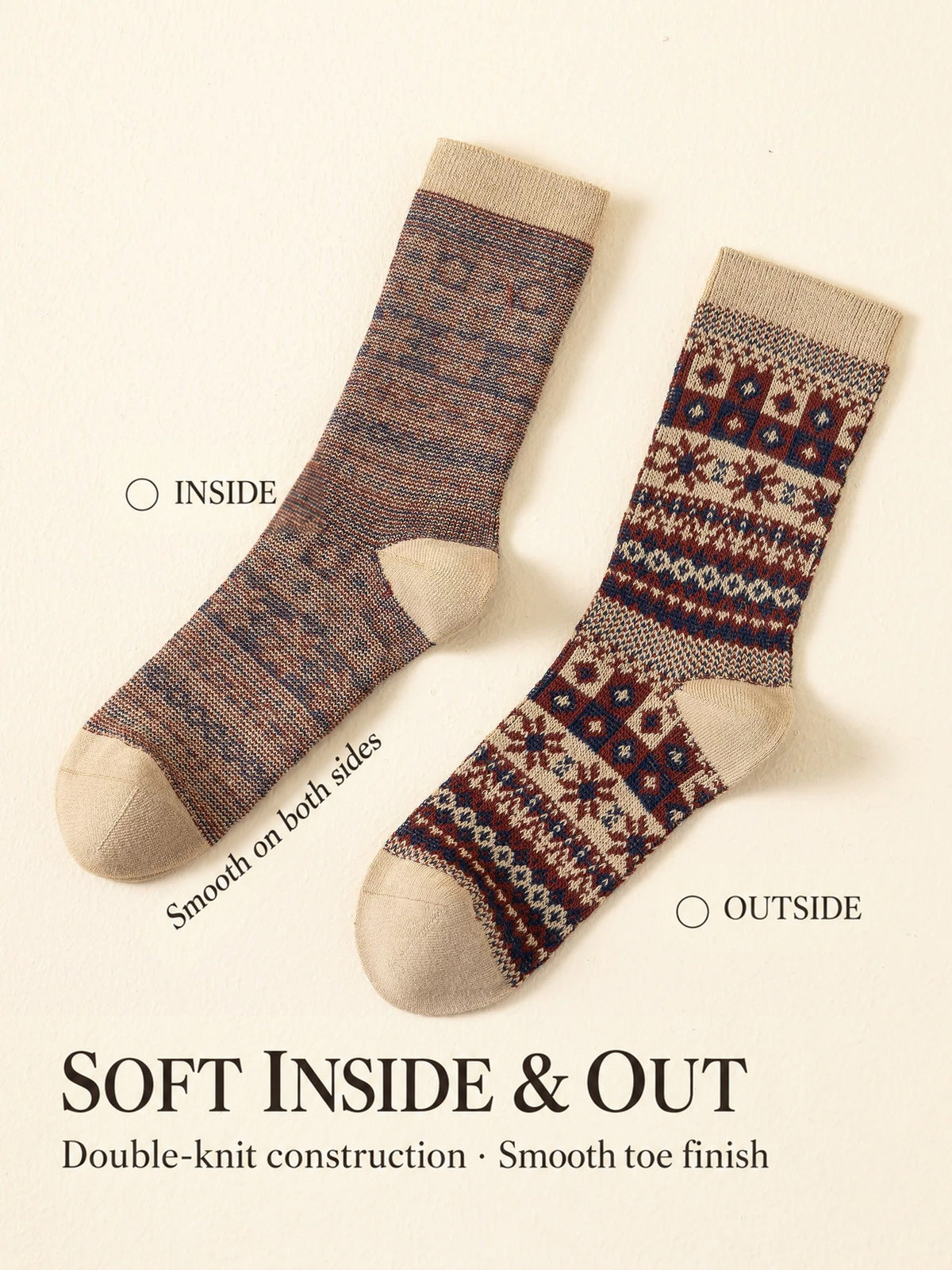 Women's Fair Isle socks, inside and outside smooth-knit construction