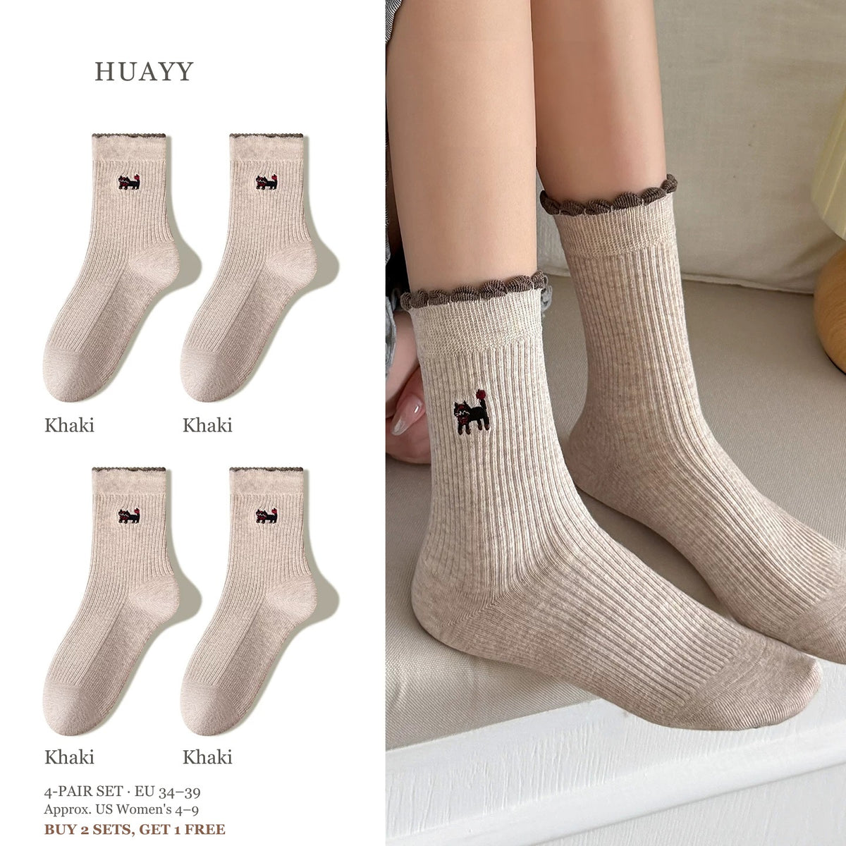 SKU Portrait 6142872917840 4-pair color set scalloped embroidered socks