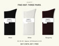 SKU 6281708259371 — Black + White + Burgundy — 3 pairs, EU 35–40, Approx. US Women's 4–8.5