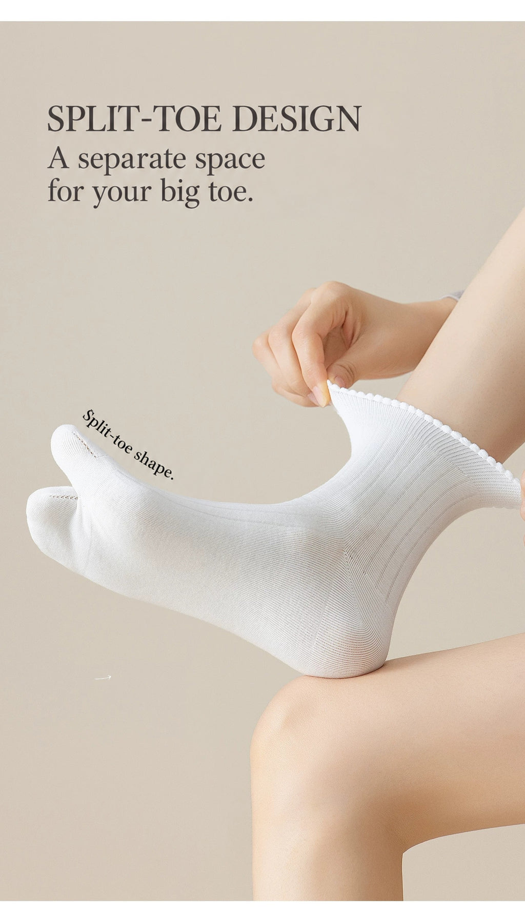 Women's ruffle-cuff split-toe cotton socks d12